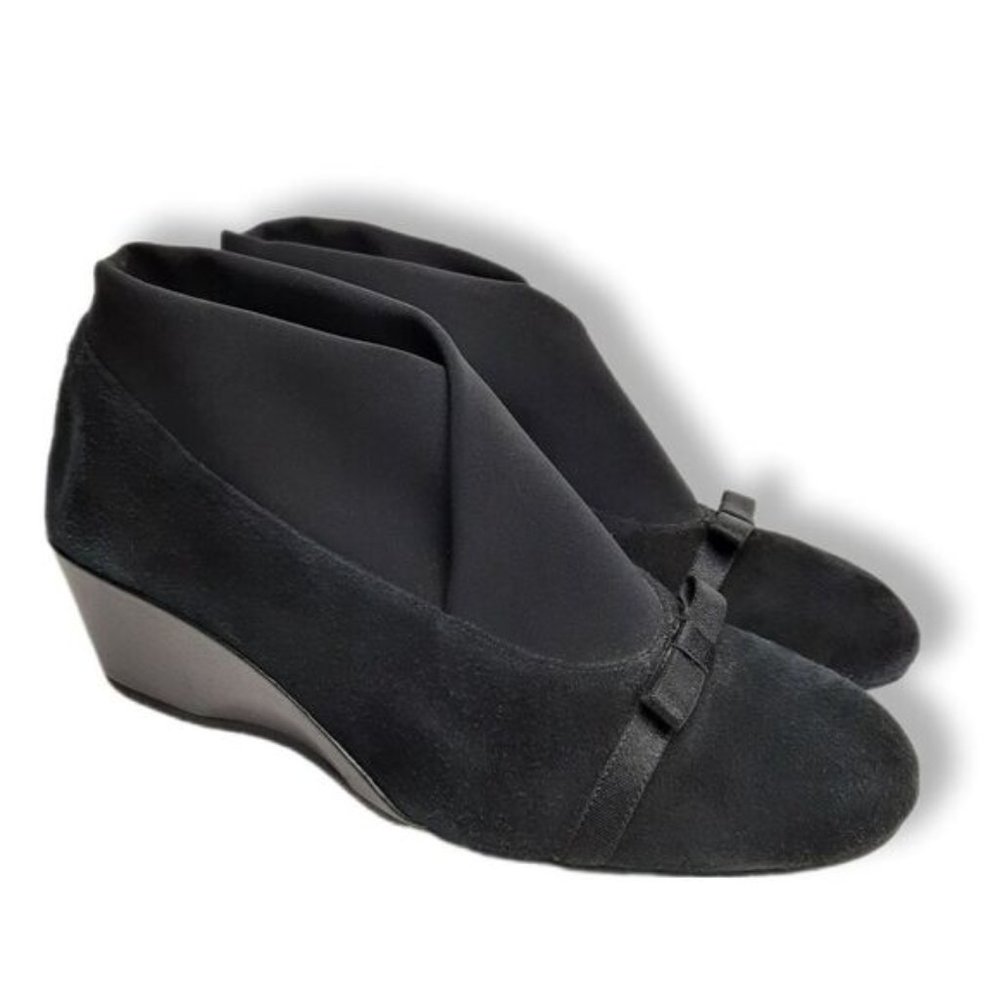 THIERRY RABOTIN Suede Slip-On Wedge Pumps Shoes w/ Bow Sz 8 | Eur 39